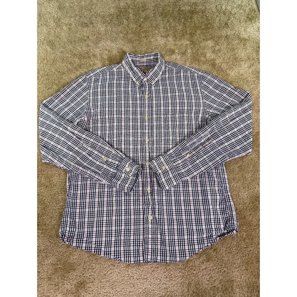 J. Crew Factory Slim Fit Tailored Button Down Plaid Shirt Blue Gray Large D836